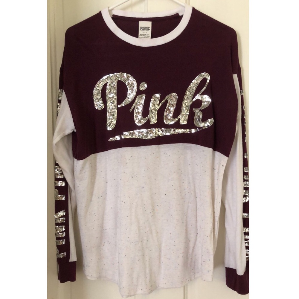 Pink long sleeve Maroon shirt